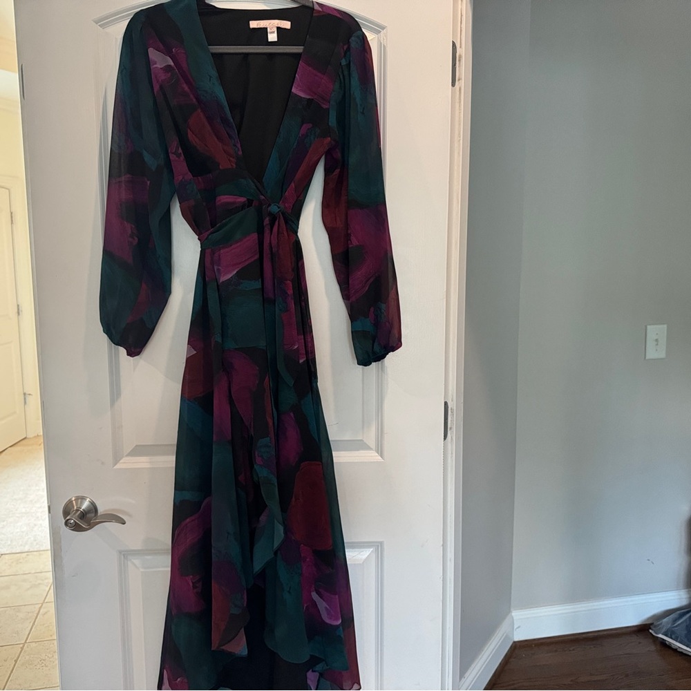 Long dark purple teal maxi v neck dress boutique, whimsigoth size 4